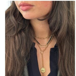14K Yellow Gold Antique-Inspired Coin Rolo Chain Lariat Necklace